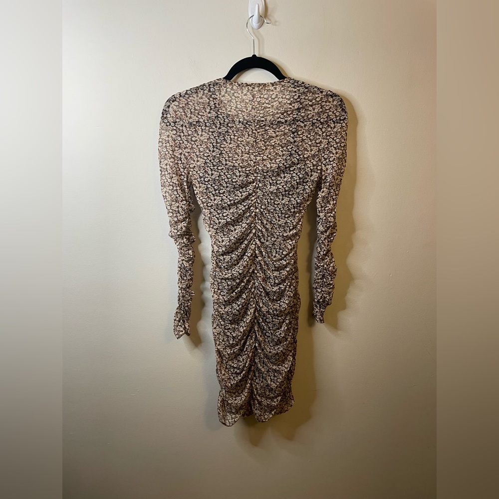 NWT Abercrombie & Fitch Dark Floral Ruched Sheer Long Sleeve Mini Dress